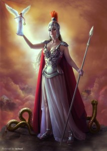 Athena (Minerva) Greek Goddess with Nike - Art Picture by Green Cat