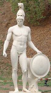 Greek God Ares (Mars) holding his shield Statue