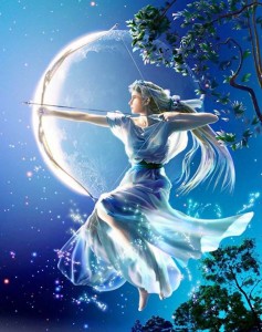 Artemis (Diana) Greek Goddess in moonlight - Art Picture