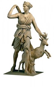 Greek Goddess Artemis (Diana) with a deer Statue
