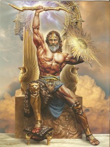 Zeus (Jupiter) Greek God in his Golden Throne - Art Picture