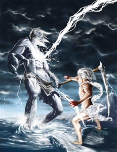Zeus (Jupiter) Greek God vs Titan Cronus - Art Picture by Juan San